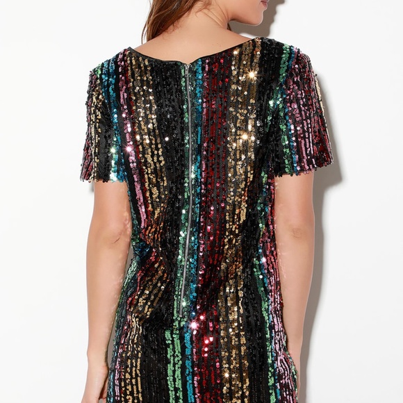 New Firework Wonders Multi Color Striped Sequin Shift Dress Size CL - Picture 4 of 5